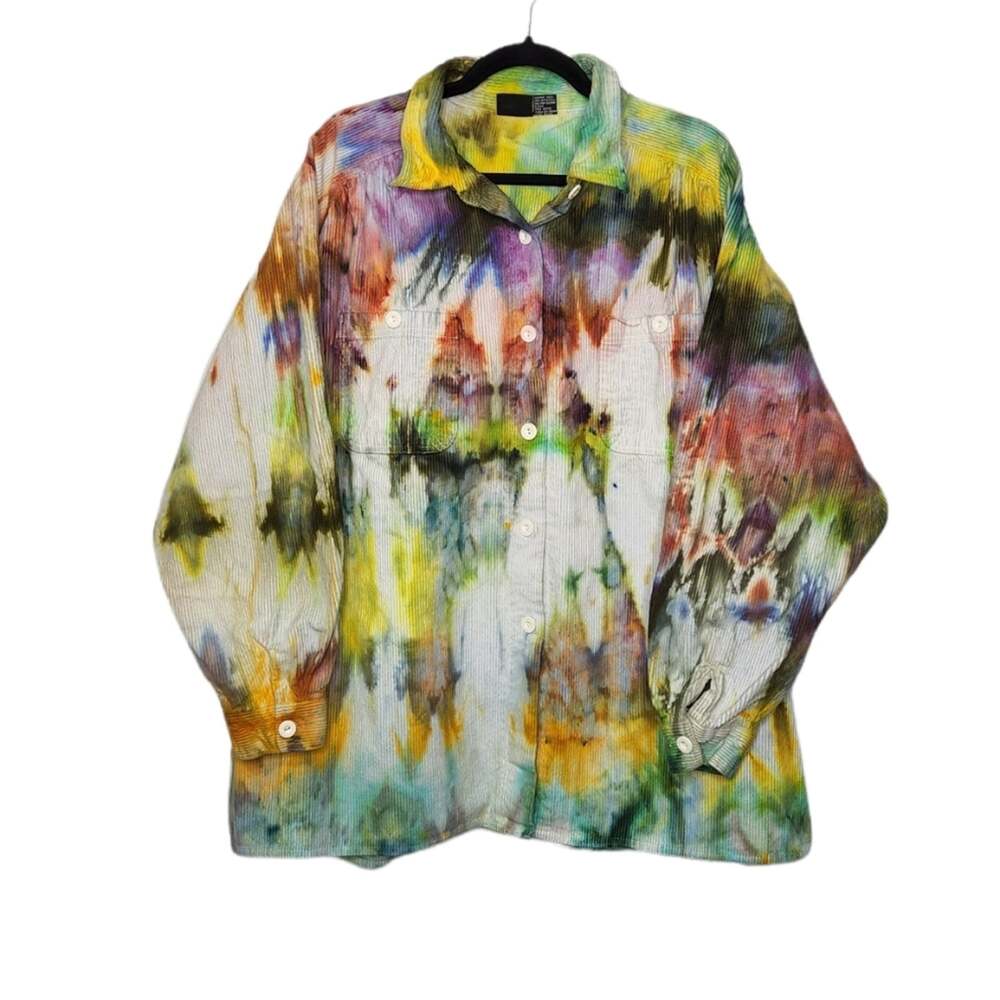 Vintage Custom Ice Tie Dye Corduroy Style Button Shirt Art Earth Tones Nature